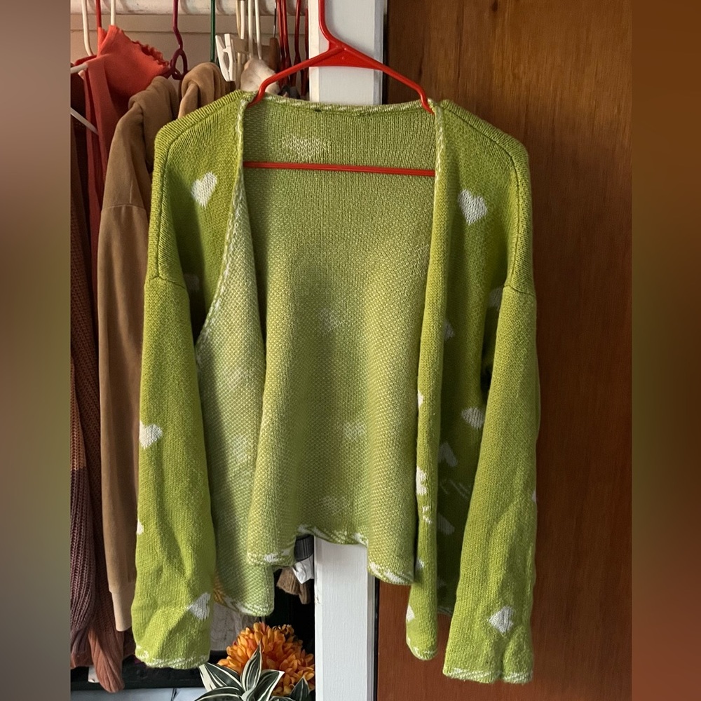 Green Cozy Heart Cardigan 🌿